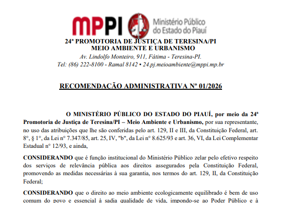 MPPI recomenda a regularização ambiental de UBS e hospitais municipais em Teresina