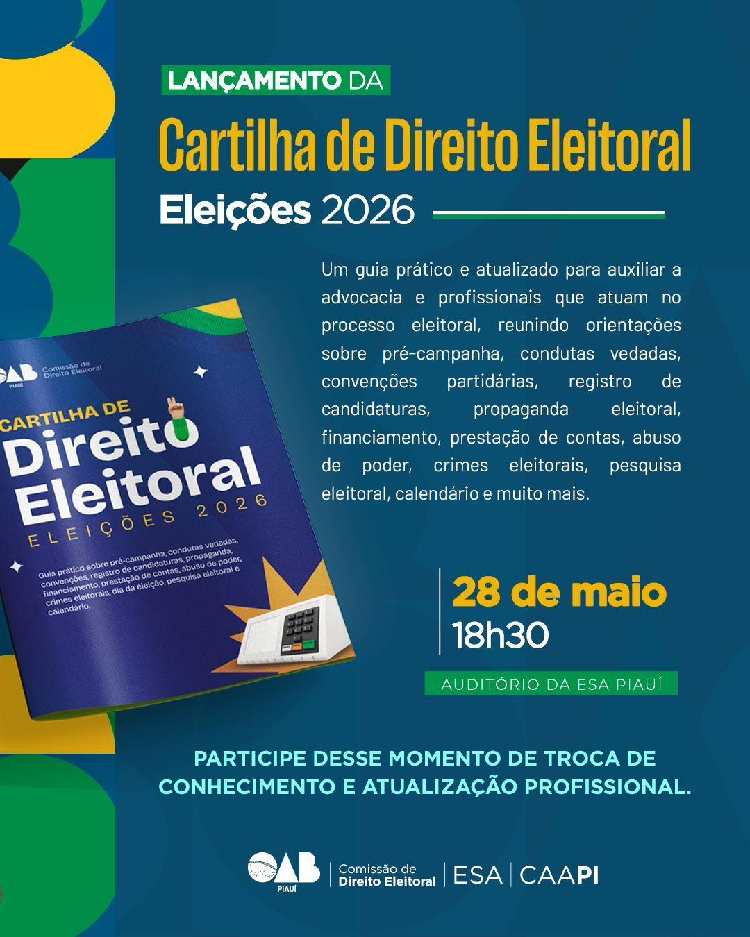 OAB Piauí lançará Cartilha de Direito Eleitoral para as Eleições 2026